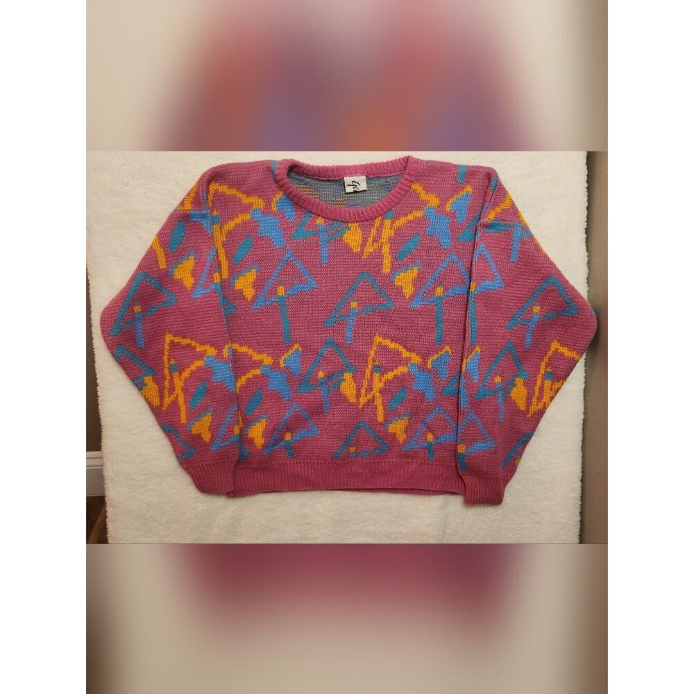 Pink Abstract Pattern Crewneck Sweater - Women